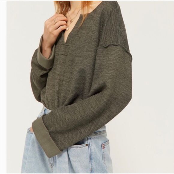 Urban Outfitters Tops - Urban Outfitters Jax Inside Out Notch Neck Top Olive Green Slouchy Boxy Medium